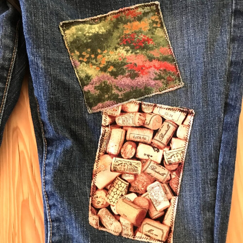 Upcycled Patchwork Jeans: Wine Theme Boho Hippie … - image 6